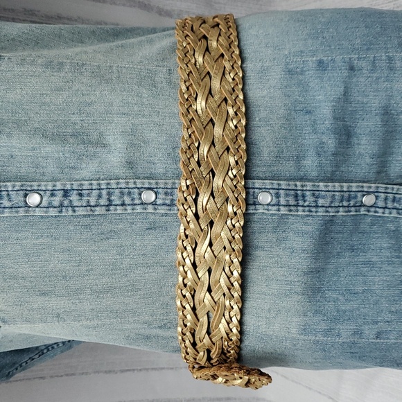 Woven Leather Belt - Metallic Gold Tone Sz Large by Calvin Klein - Picture 6 of 16